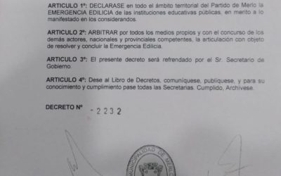 EL INTENDENTE MUNICIPAL DECRETO LA EMERGENCIA EDILICIA Y DE INFRAESTRUCTURA DE LAS ESCUELAS DEL DISTRITO